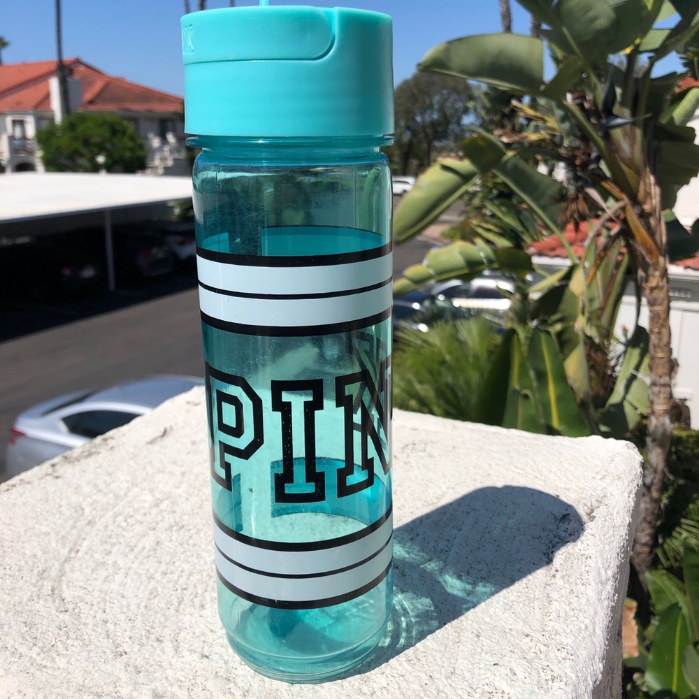 Pink Water Bottle with the straw enclosed